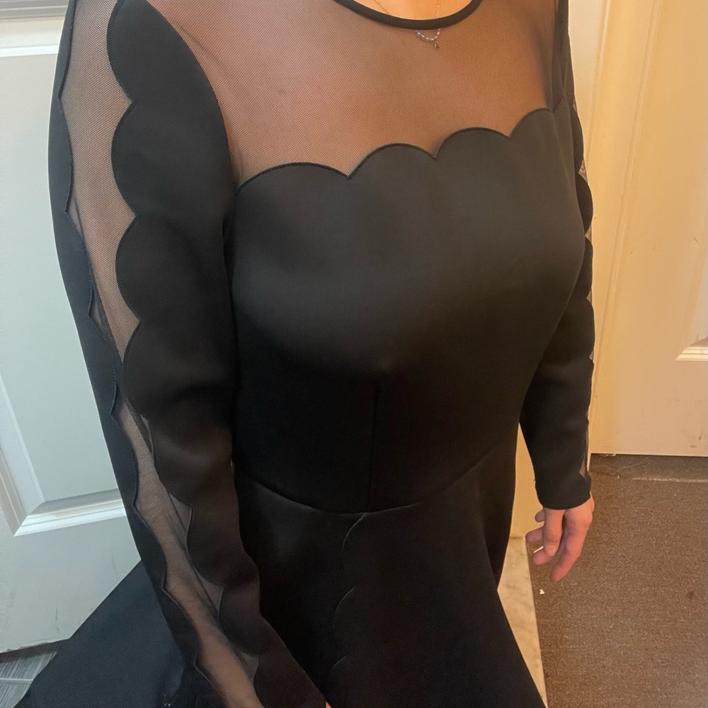 Ted Baker mesh scalloped A-Line Midi dress black size 4